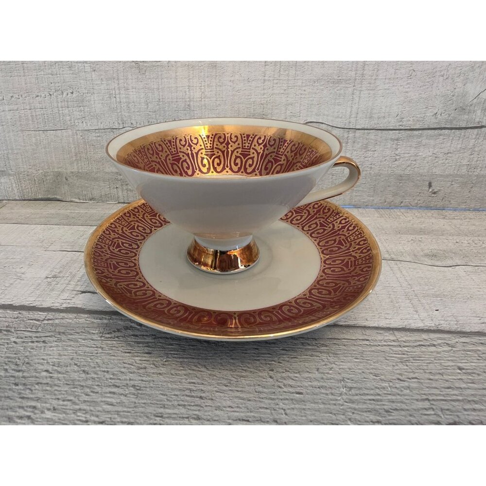 Vintage Winterling Bone China Tea Cup & Saucer Set Gold & Red Accents Bavaria